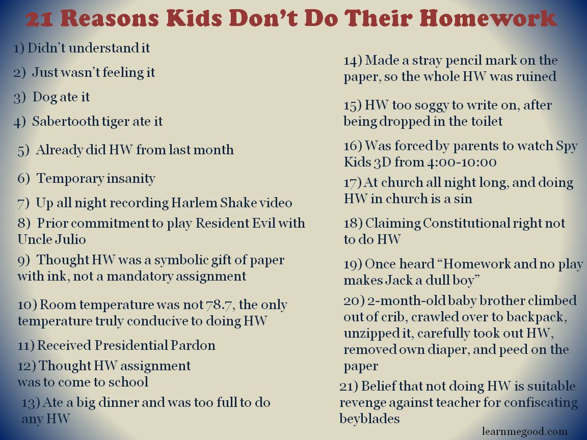 Reasons why students should have no homework